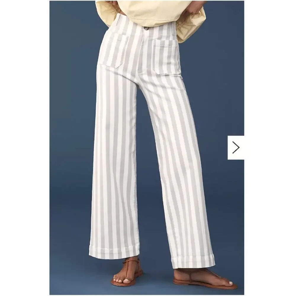 Anthropologie The Colette Striped Full-Length Wide-Leg Pants Jeans Striped 29 - Picture 1 of 4